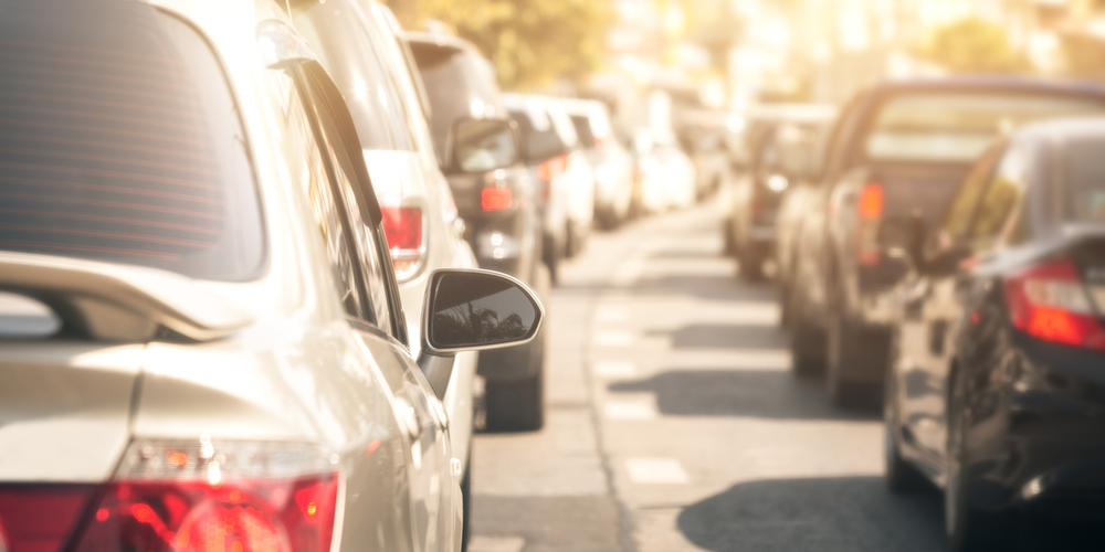 Cars on freeway. 